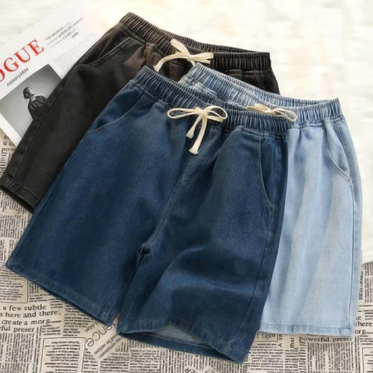 남녀공용 여름 쿨 청반바지 루즈핏 밴딩 고무줄 스판소재