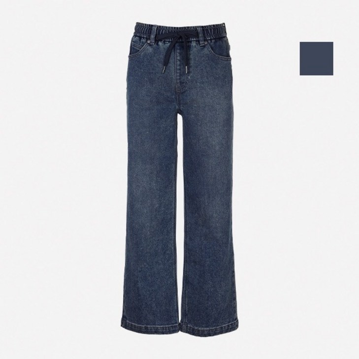 뱅뱅 여성 집업없는 밴딩 기모 와이드 크롭 청바지NQL763