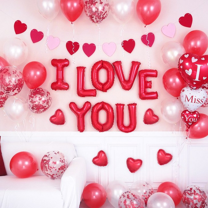 파티팡 D006 러브이벤트 장식세트 알러뷰 러블리 레드 파티용품 파티풍선 프로포즈 이벤트 웨딩 기념일