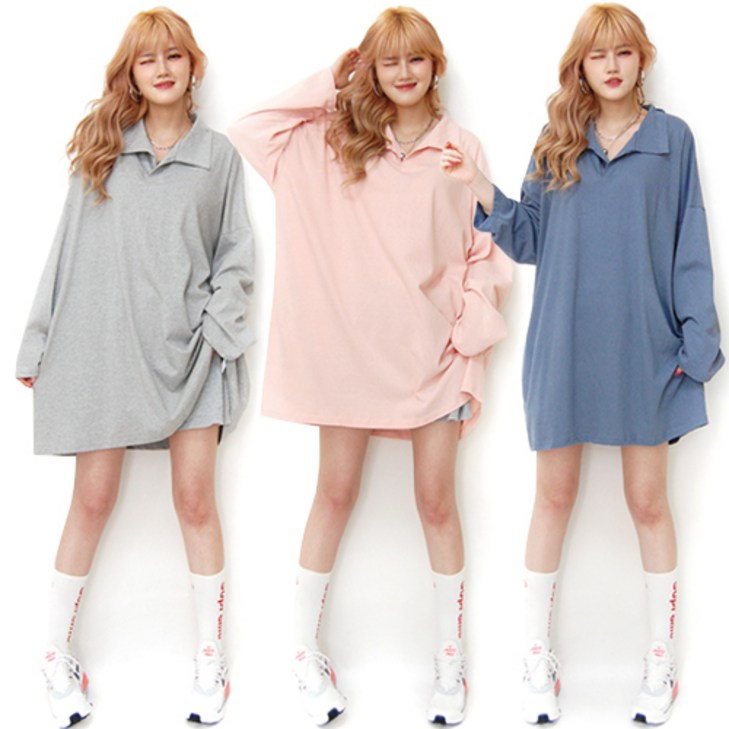 통통마녀  데일리 카라 긴팔티 6 컬러 4XL  남여공용  오버사이즈