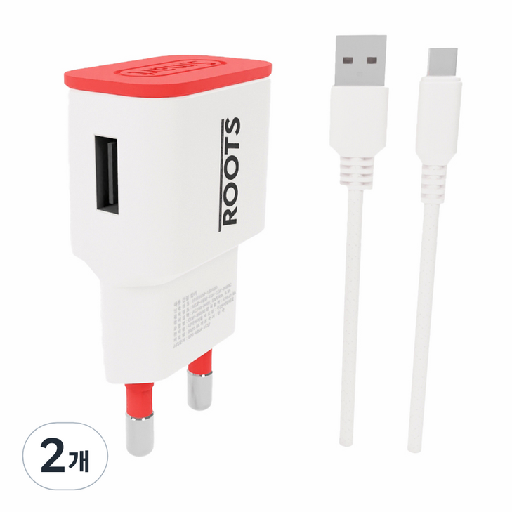 디에이치몰 루츠 국내생산 USB 1포트 저전압 DC 5V 2A 저전력 저속충전기 C타입 케이블 포함, C타입케이블포함, 2개