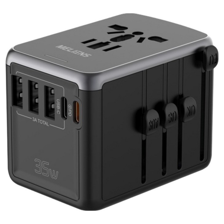 멜리언스 해외여행용 5포트 PD35W 초고속충전 멀티 어댑터 블랙 MLOL1, 1개