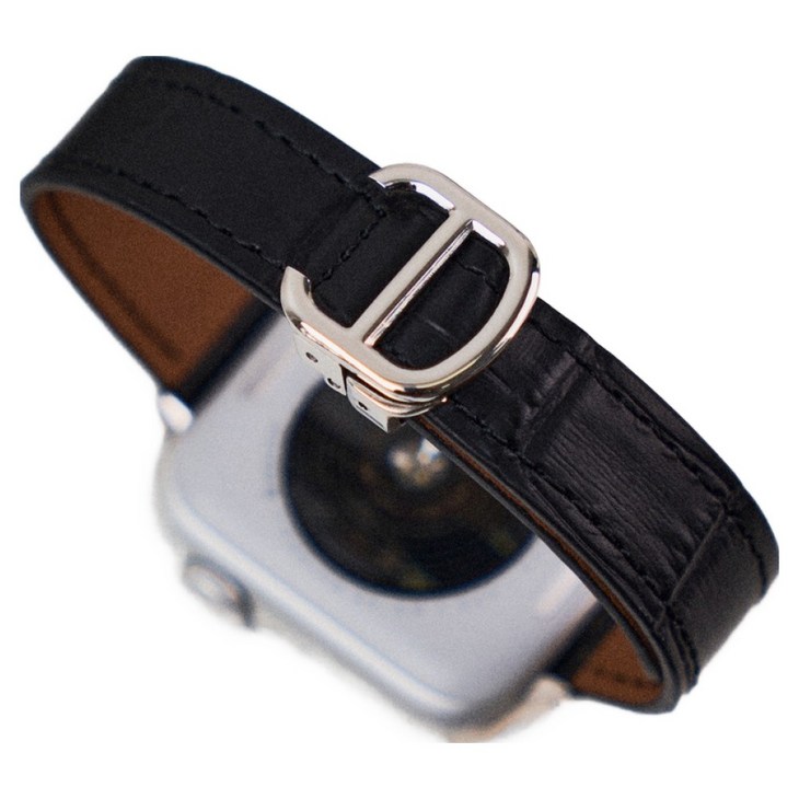 애플워치 호환 D버클 슬림레더 스트랩 밴드, 매트악어블랙, 1개