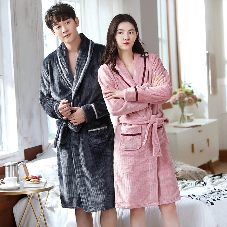 ANYOU 여성용 럭셔리 플란넬 가운 롱타입 극세사 샤워가운  가운 커플가운 잠옷