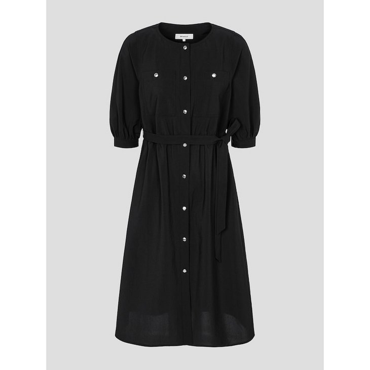 정품 빈폴 레이디스 원피스 리노스타 라운드넥 볼륨  블랙 하객룩