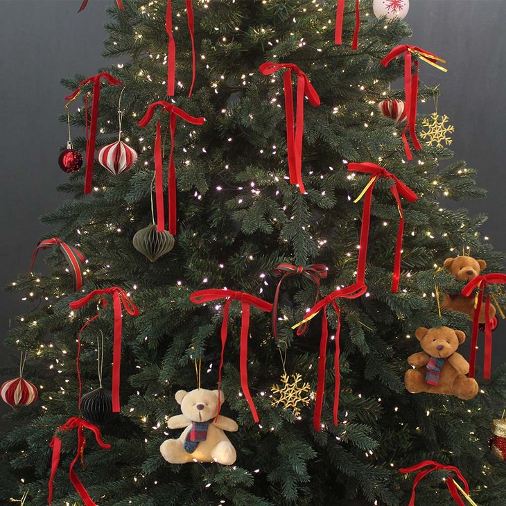 해피인어스 벨벳 리본 오너먼트 10p 크리스마스 트리 장식, 1세트, 레드