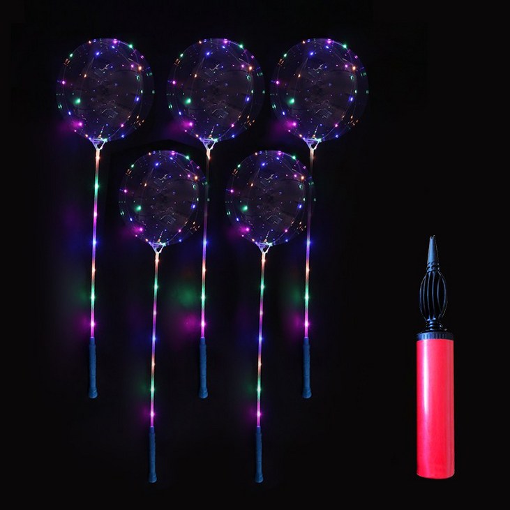뷰라뷰 LED 투명 풍선 야광 파티 축제 풍선세트 5개 + 손펌프
