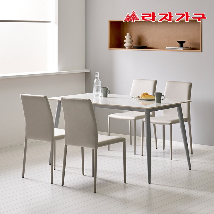 라자가구 파비오 12T 포세린 세라믹 4인용 식탁 의자4개 세트, 화이트상판/그레이프레임