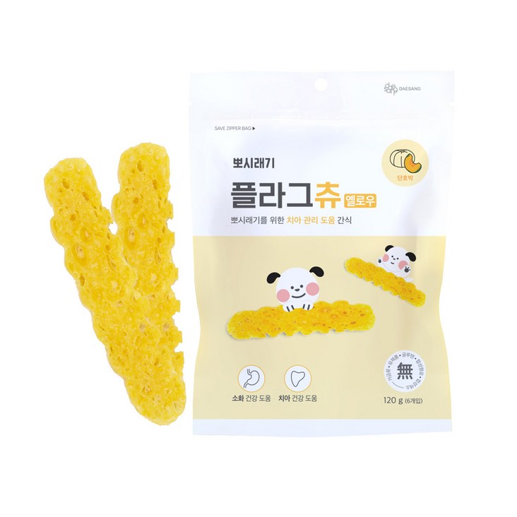 뽀시래기 플라그츄 강아지 치석제거껌 120g, 옐로 장건강, 120g, 1개 뽀시래기 플라그츄 강아지 치석제거껌 120g, 옐로 장건강, 120g, 1개
