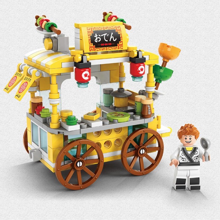 레고 호환 도시 블럭 시장 먹자골목 푸드트럭 8종 만들기, 어묵탕 푸드트럭 - 쌍투몰