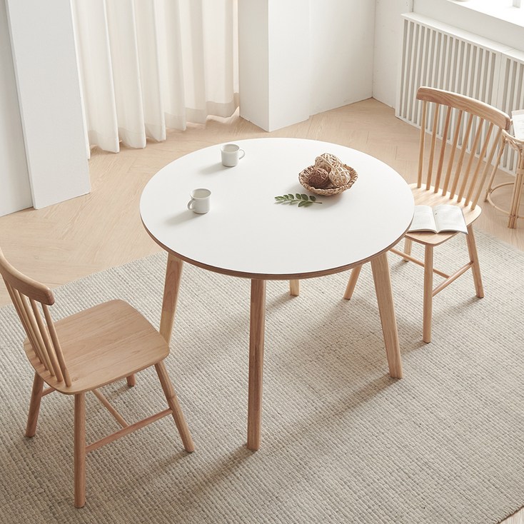 웰퍼니쳐 피오니 자작나무 원형 식탁  의자 2p 방문설치, 화이트  원목, 2인용