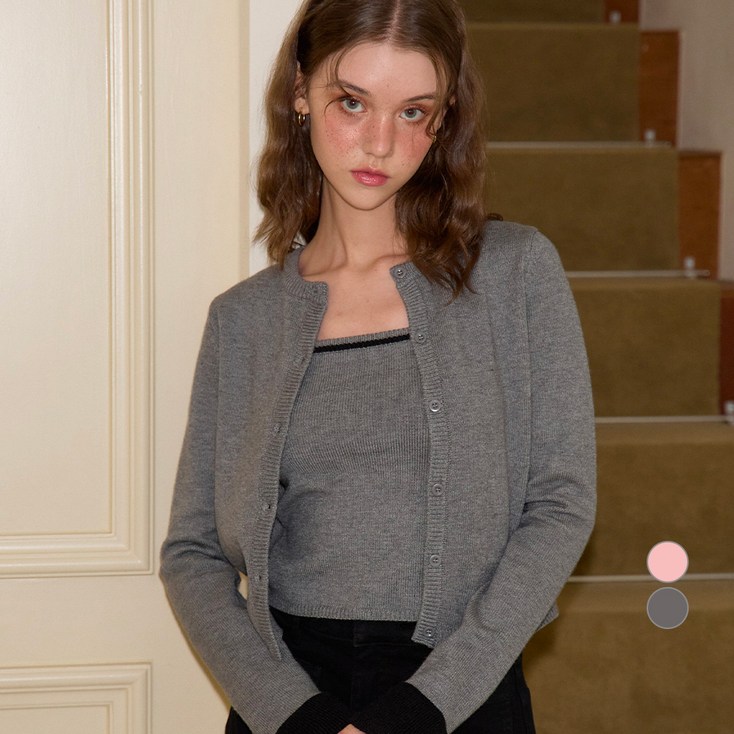 살롱드욘 여성용 커프스 니트 가디건  나시 세트