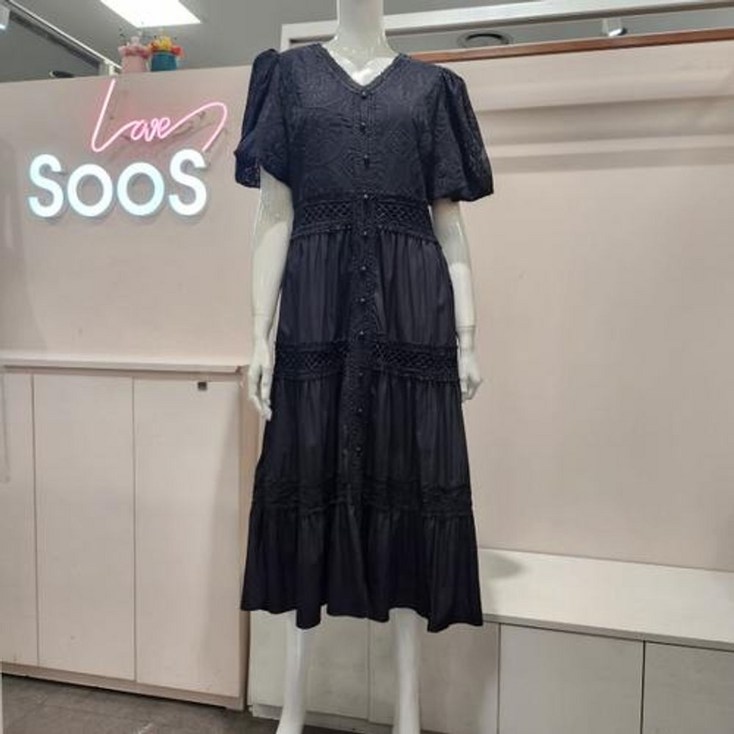 수스 HS04 브이넥 나눔 레이스 원피스 S242BOP608