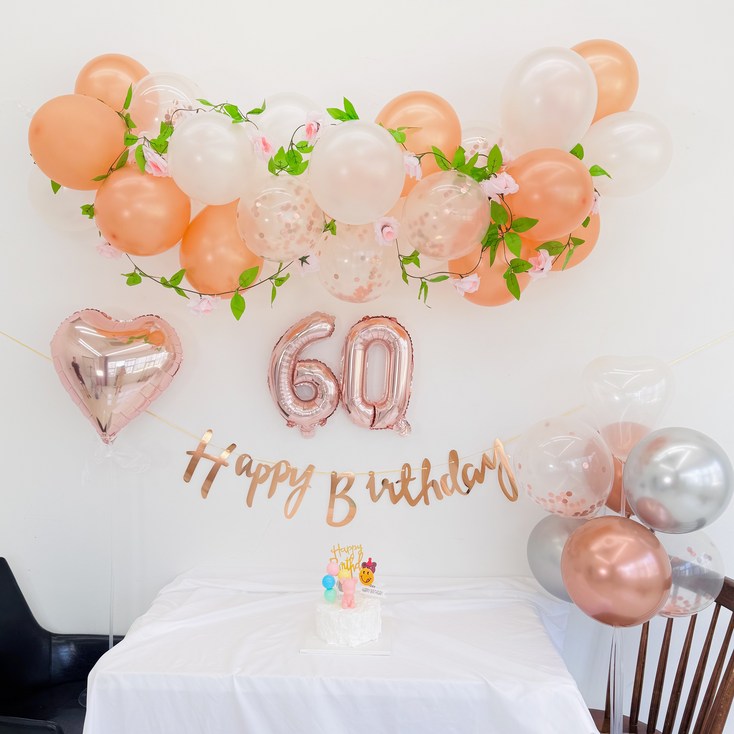 프렌치로즈 환갑 칠순 팔순 로즈골드 생신 잔치 이벤트 풀세트, 1세트