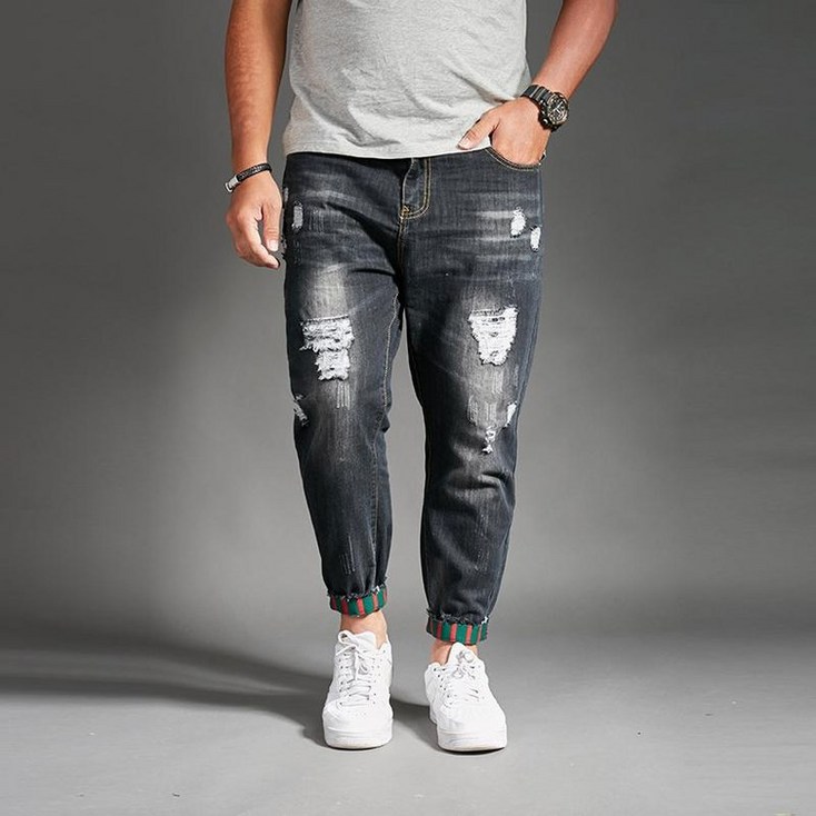 남성 청바지 루즈핏 힙합 슬리밍 9부 데님 팬츠48 인치