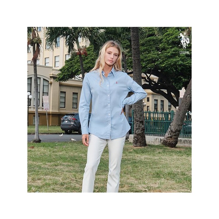 USPA SS 스트레치 옥스포드셔츠 여성 블루