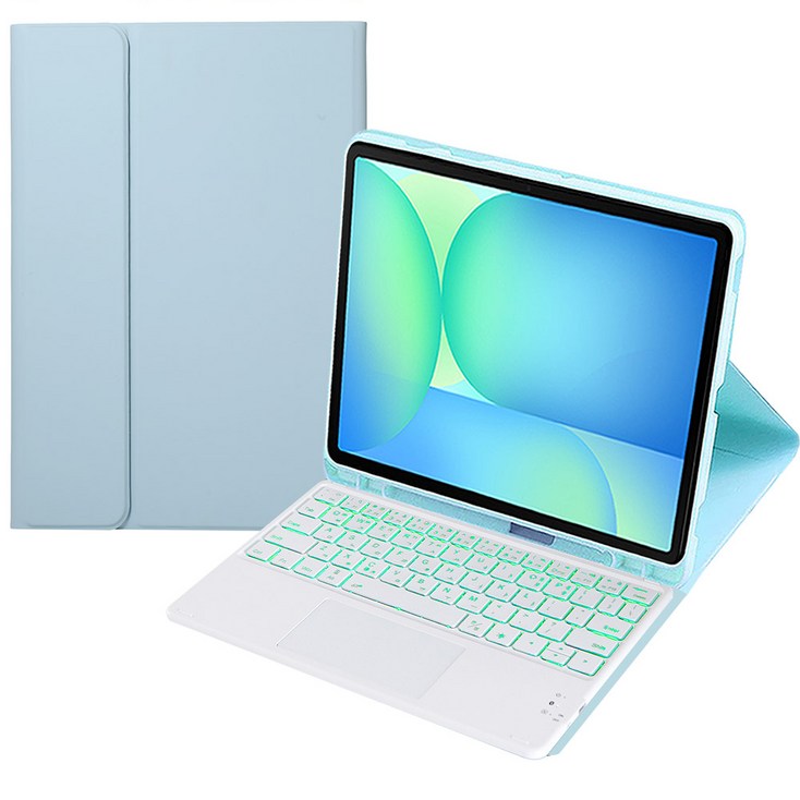 갤럭시탭 S10fe 탭S9fe S9 무선 LED 터치패드 키보드 북커버 케이스 S펜 수납, 스카이블루, 1개