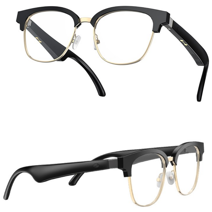 WIRQO 스마트 블루투스 골전도안경 통화 뮤직 편광 블루라이트 자외선 차단 선글라스, 골드