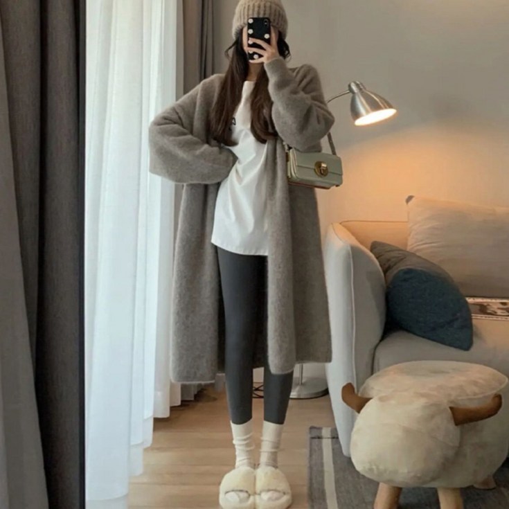 우아글로벌 도톰 루즈핏 롱 가디건
