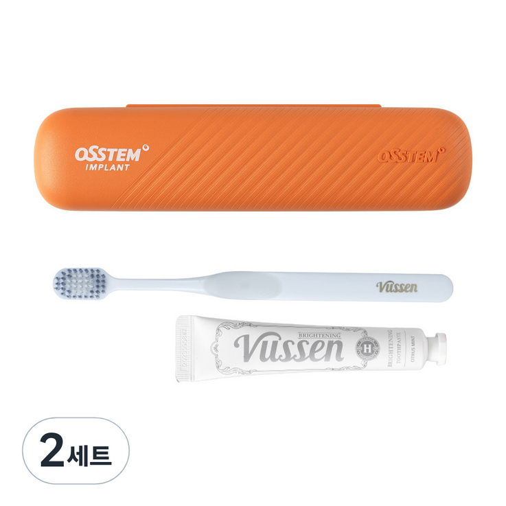 오스템 휴대용 양치키트 뷰센 더블와이드 칫솔 뷰센 H 브라이트닝 미니 치약, 2세트