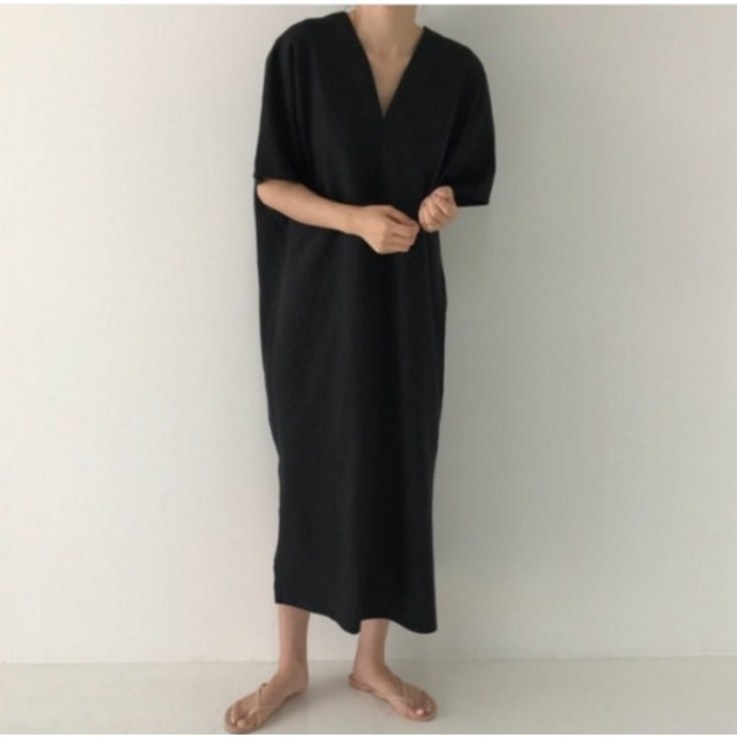 라첼 브이넥 여름 루즈핏 린넨 롱 원피스 라첼 브이넥 여름 루즈핏 린넨 롱 원피스