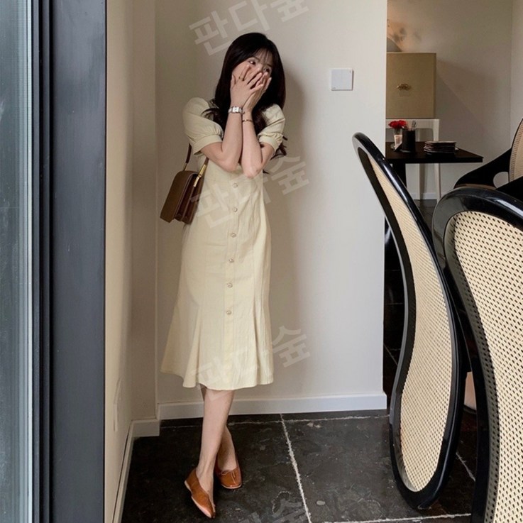 미샤원피스 셔츠형 슬림 루즈핏 핀턱 반팔 캐주얼 레이어드  수입 샤 롱 퍼프 여름