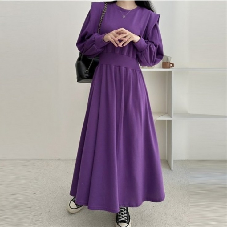 여성 가을 허리밴딩 긴팔 원피스 국내 제작 4477