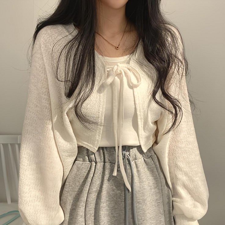 레티고 루즈핏 긴팔 크롭 볼레로 가디건