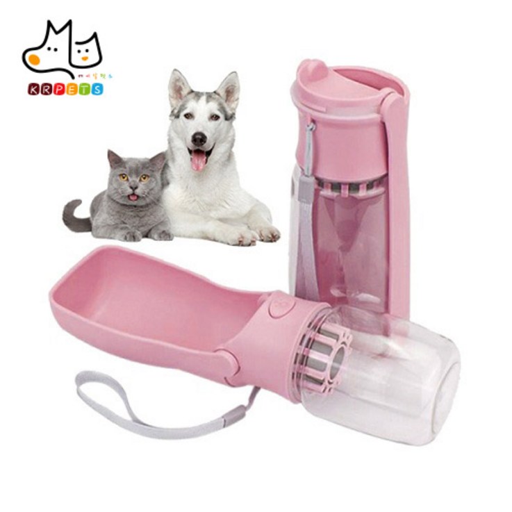 케이알펫츠 550ML 야외 활동 휴대용 접이식 강아지 정수기 물병, 핑크 - 쇼핑뉴스