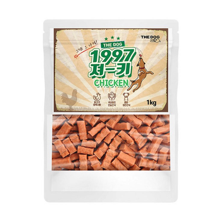 더독 강아지 간식 1997 져키 1kg, 치킨맛, 1개 1797979412