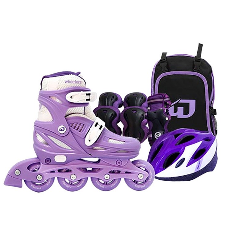 휠러스 아동용 에이스2 인라인스케이트  가방  보호대  헬멧 콤보 세트, 퍼플