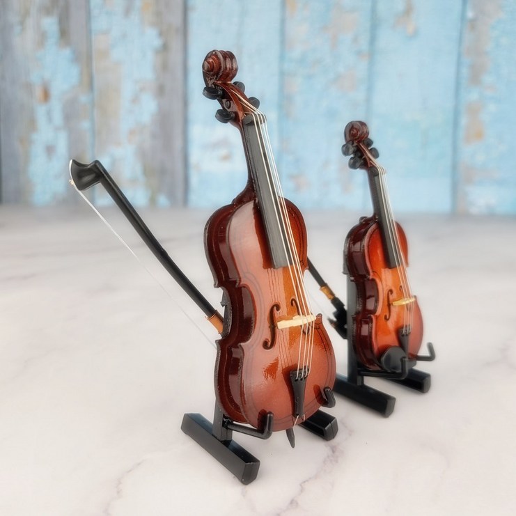 트리센트 이니셜 각인 바이올린 첼로 악기 미니어쳐 선물 돌하우스 소품 인테리어 미니어처 장식, 혼합색상