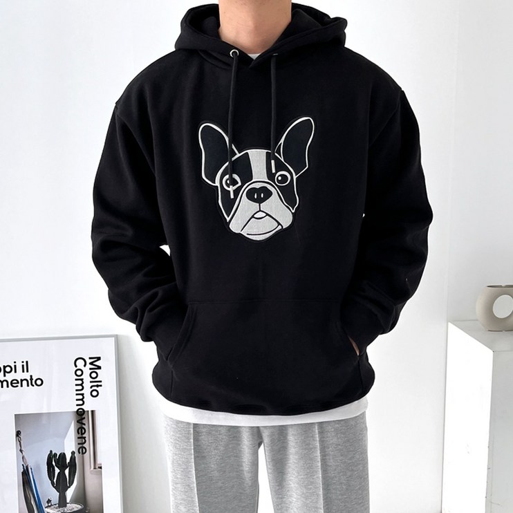 베럴댄나우 남녀공용 오버핏 불독 자수 기모 후드티 베럴댄나우 남녀공용 오버핏 불독 자수 기모 후드티