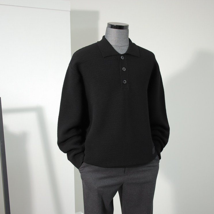 리버클래시 LJW51253 OVERFIT KNIT 스카시 조직 카라 니트 블랙