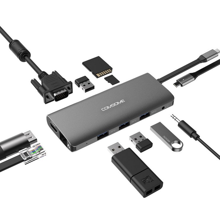 컴썸 C타입 HDMI 멀티 허브 HDMI 11 in 1 USB 3.0 CT110P 그레이 실버, SPACE GRAY, 11개
