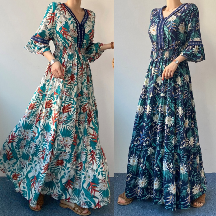 당일출고 태슬 야자수 밴딩 캉캉 맥시 롱원피스 비치룩