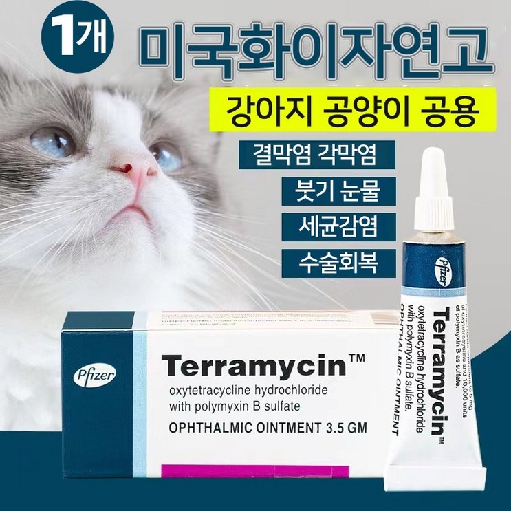 미국수입 Terramycin  반려동물 눈염증연고 강아지 결막염 눈물개선눈건강 5통구입제한 C0352