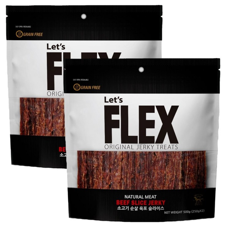 플렉스 반려견 간식 순살육포 500g, 소고기 육포 슬라이스, 500g, 2개