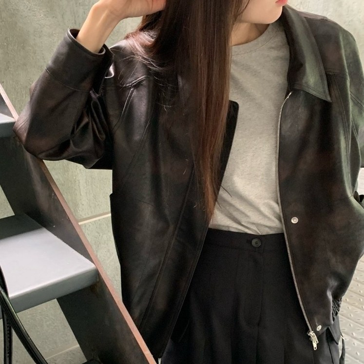 코코초이 여자 크래커 블루종 가죽자켓2COLOR
