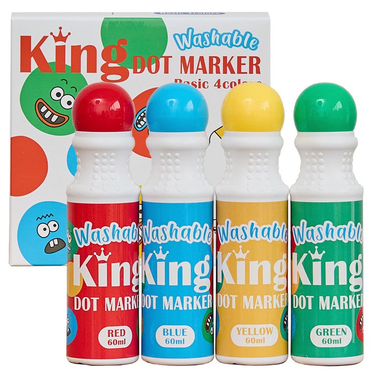따블리에 잘지워지는 킹 도트물감 미술놀이 유아물감 도트마카 240ml, 1세트, 4색 따블리에 잘지워지는 킹 도트물감 미술놀이 유아물감 도트마카 240ml, 1세트, 4색