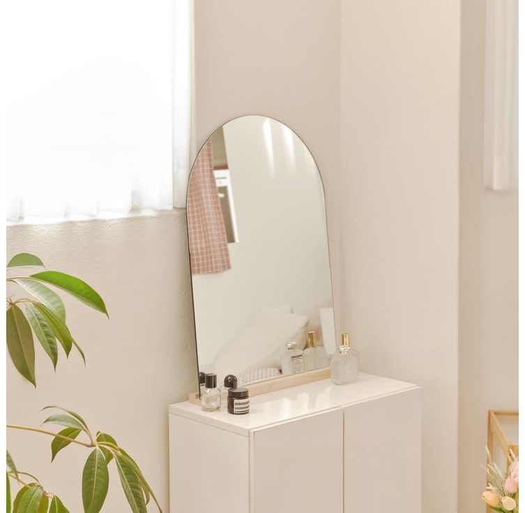 라망 커브 노프레임 화장대 거울 L 500 x 700 mm  원목 받침대 세트, 혼합색상