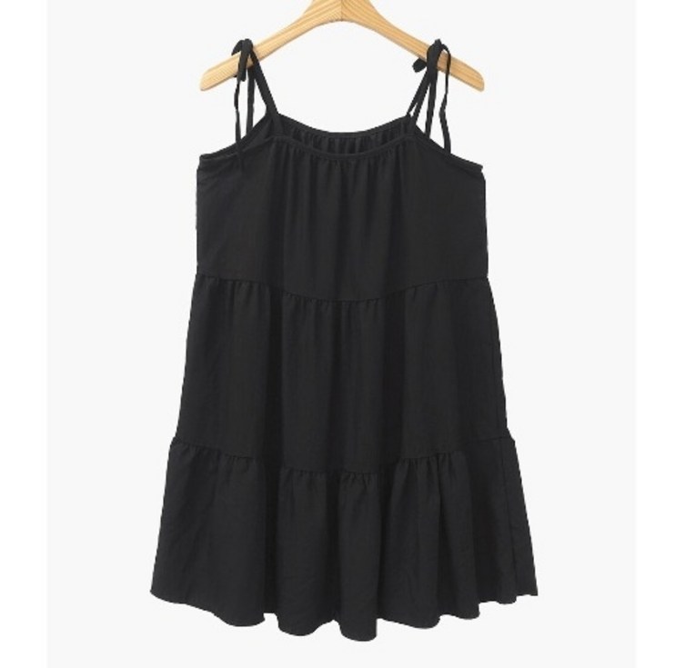 봄 여름 레이어드 주름 프릴 캐주얼 루즈 A 라인 서스펜더 드레스 원피스