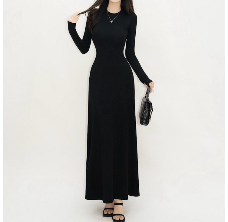 유니크코코 슬림핏 골지 니트 긴팔 롱 원피스 op5775