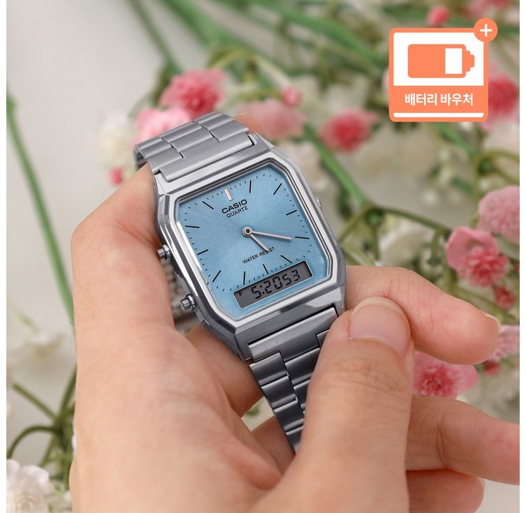 카시오 클래식 아나디지 빈티지 스퀘어 메탈 손목시계