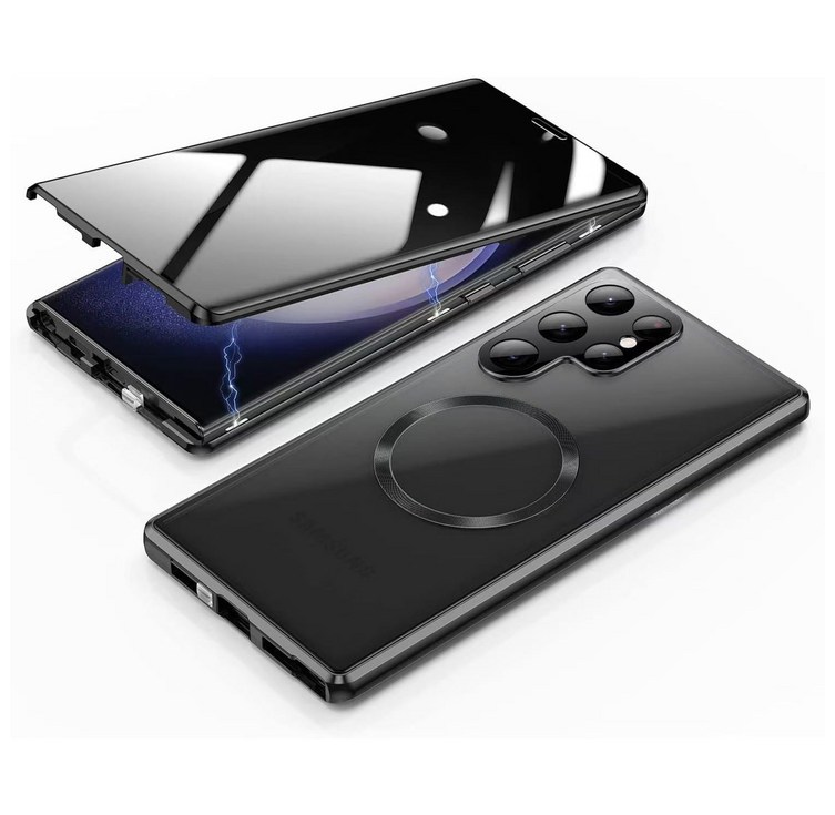 갤럭시 s25울트라 사생활보호 맥세이프 엿보기방지 양면강화유리 풀커버 마그네틱 자동흡착 케이스