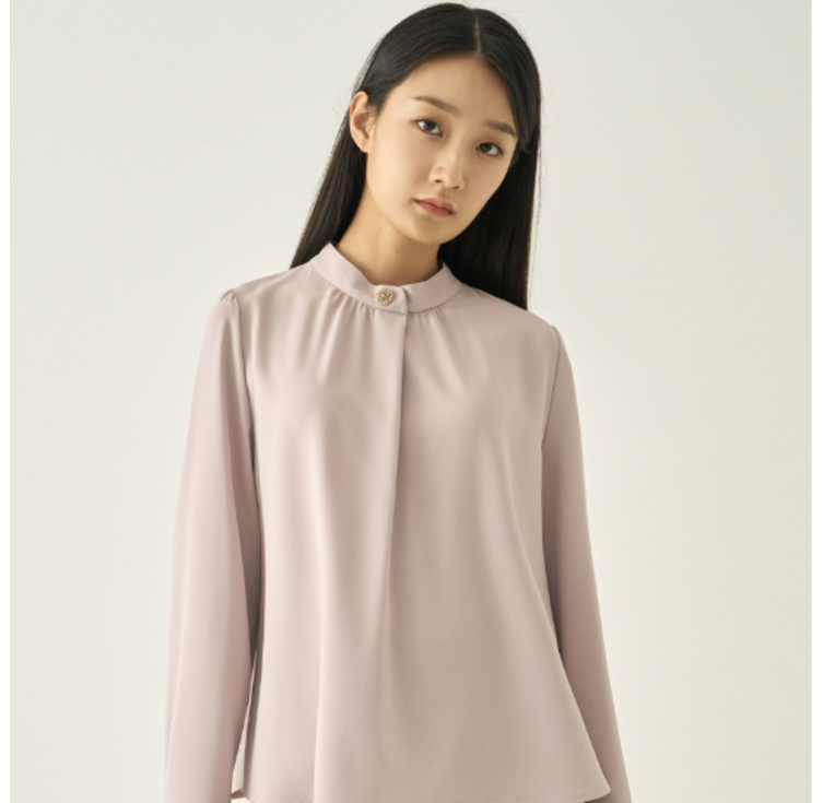 지센 여성 피어로즈 하이넥 주름 블라우스 LFWSNA012컬러