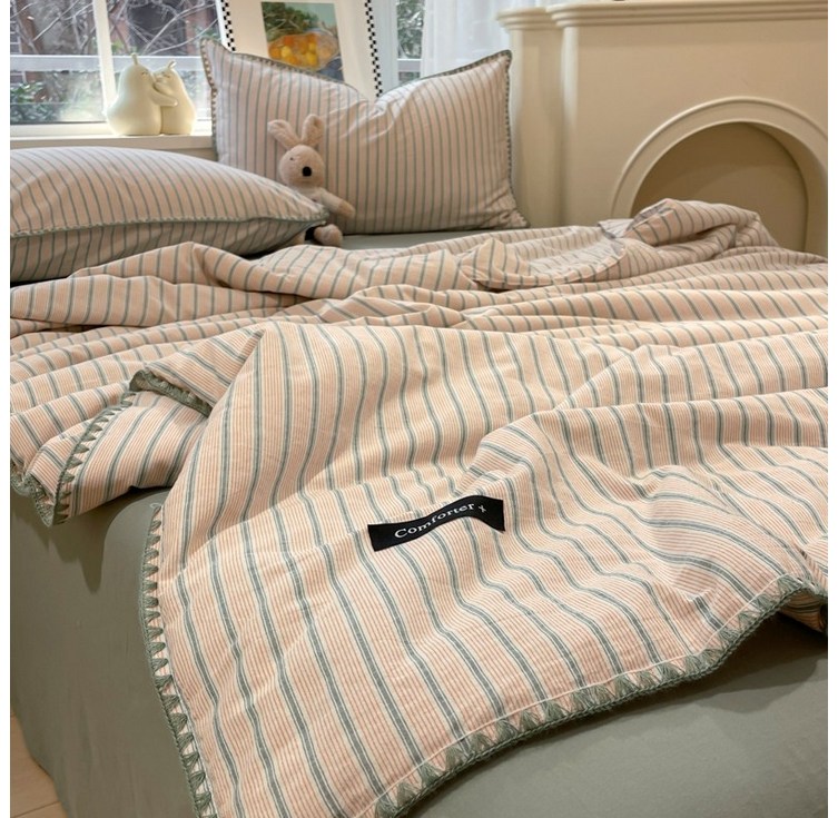 크크라이프 먼지 없는 순면 스트라이프 차렵이불