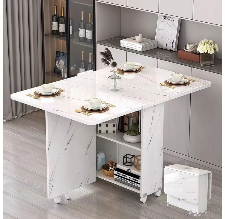 YAPOGI 가정용 다기능 확장형 수납 가능 대리석 무늬 우드 식탁 모조 세라믹식탁 접이식 식탁 수동  설치