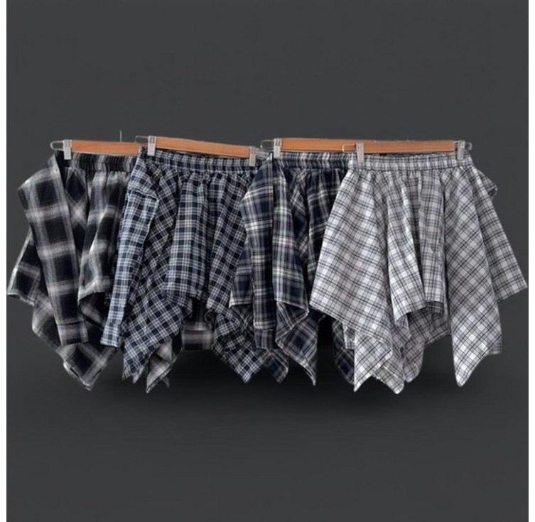 여성 체크 플레어 스커트 매듭 포인트 밴딩 미니치마