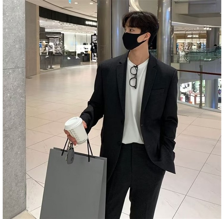 ANYOU 남자 정장 투버튼 자켓 루즈핏 사계절 캐주얼